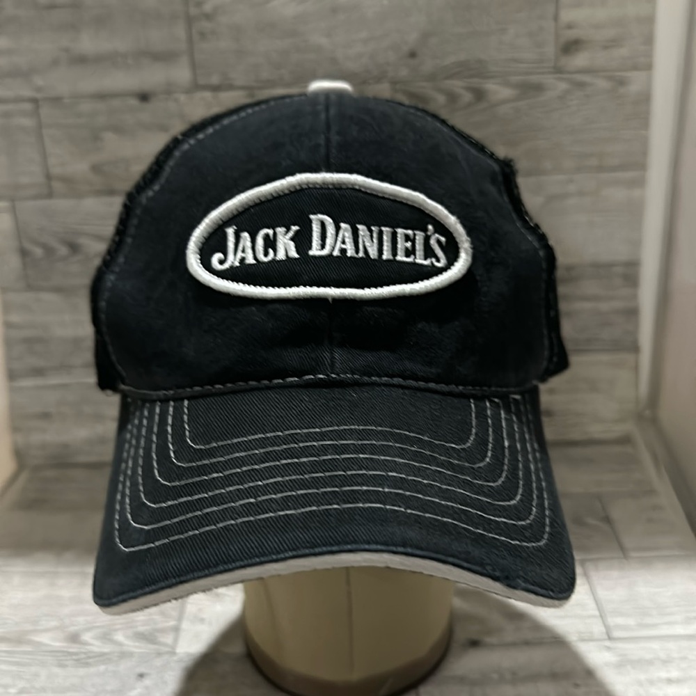 Jack Daniel’s black distressed trucker baseball cap hat
